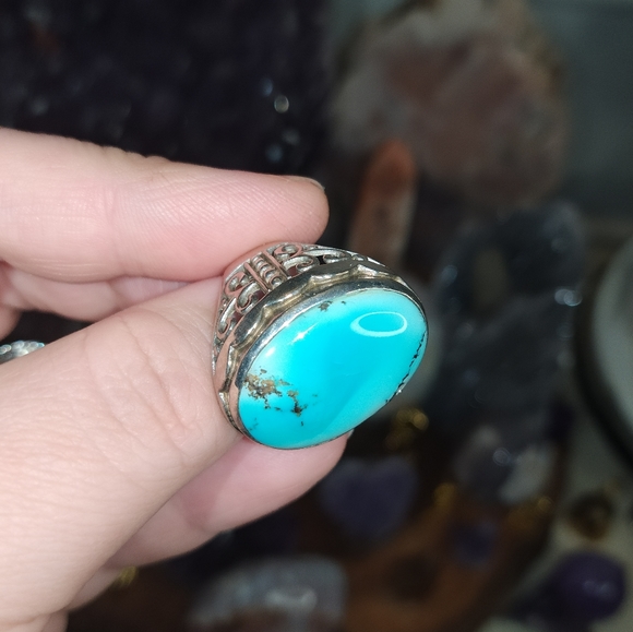 Vintage Native American Navajo Sterling Blue Royston Turquoise Ring Size 8.5 - Picture 8 of 9